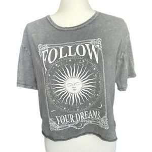 Caution to the Wind Follow Your Dreams Grey Graphic Short Sleeved T-Shirt
